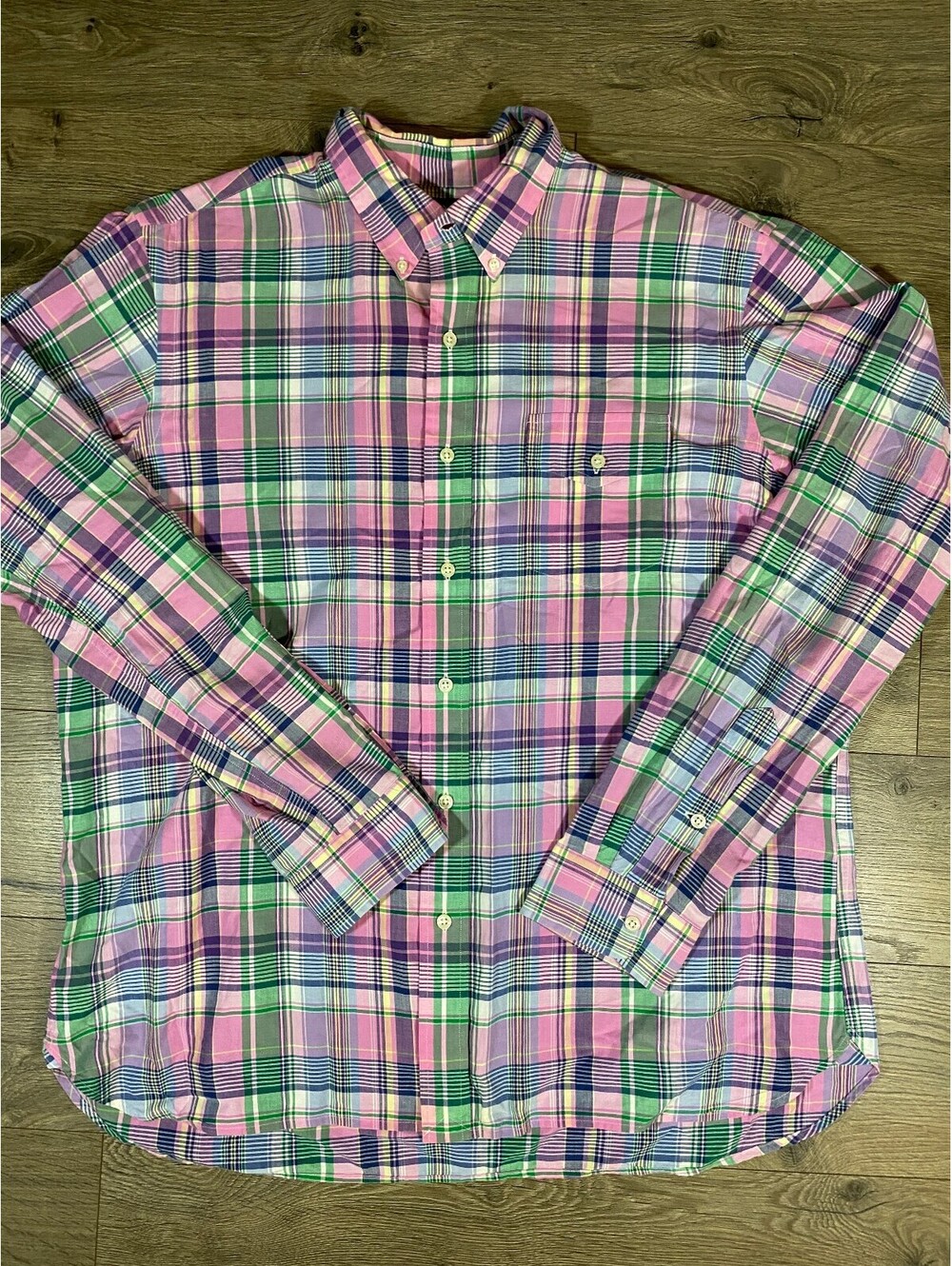 Ralph Lauren Shirt Mens XL Pink Green Plaid Button Down Long Sleeve Cotton